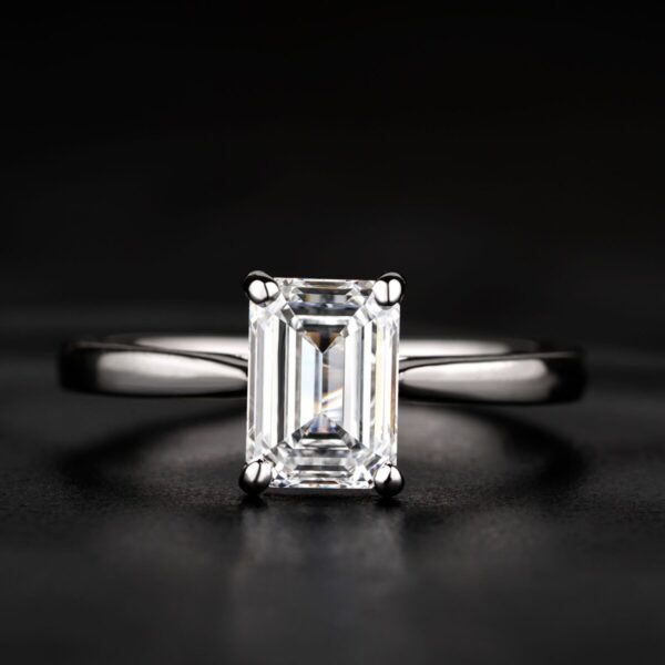 Emerald cut diamond solitaire ring in platinum